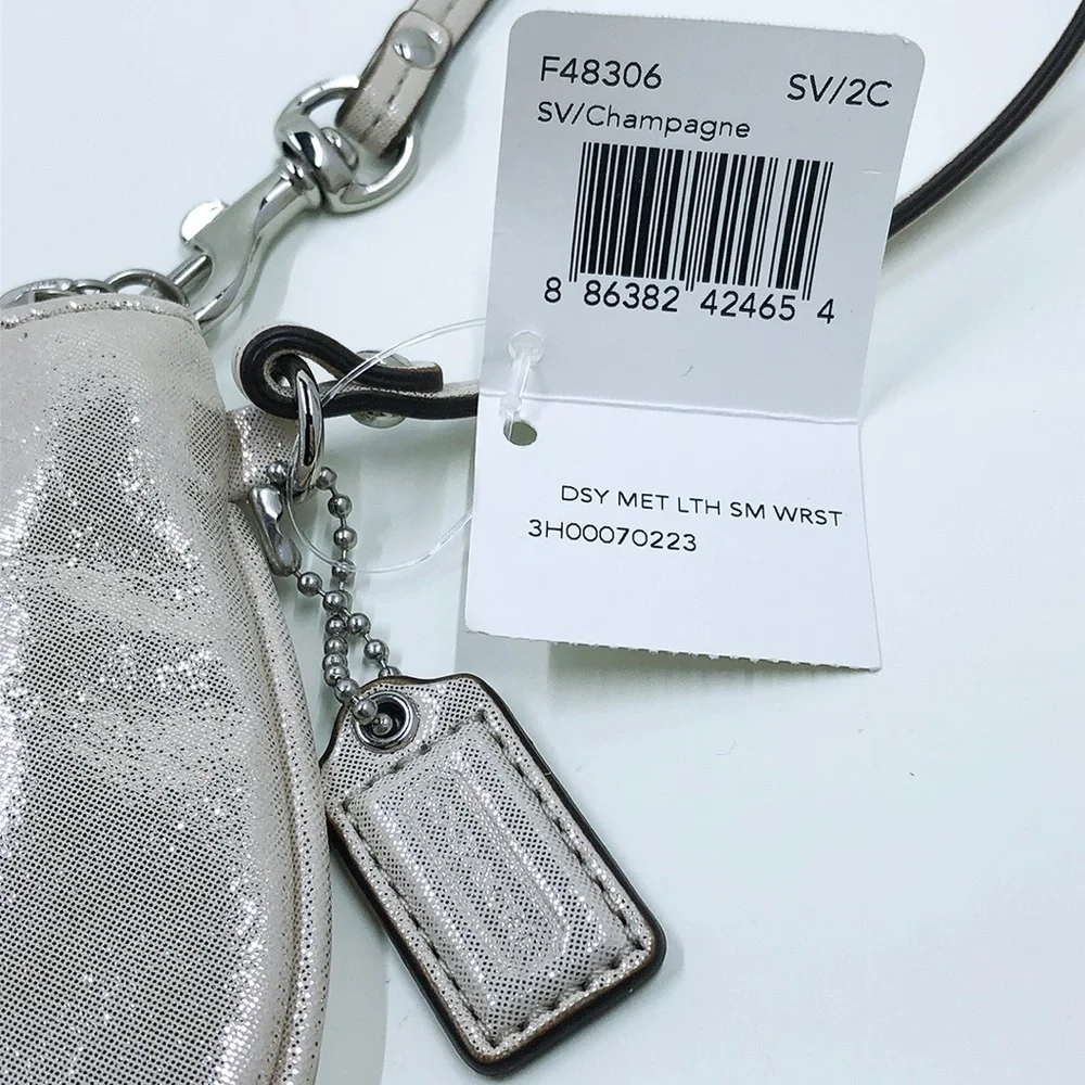 NWT Coach Champagne Metallic Leather Small Wristlet